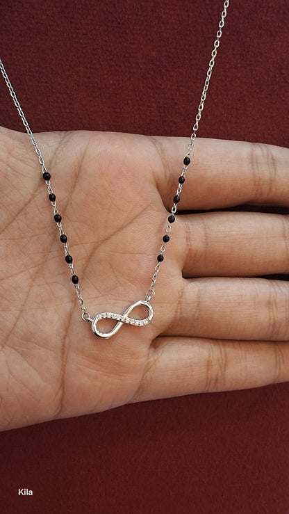 92.5 Silver Infinity Black Beads Chain 19 Inches | Stylish Modern Design | Jewellery