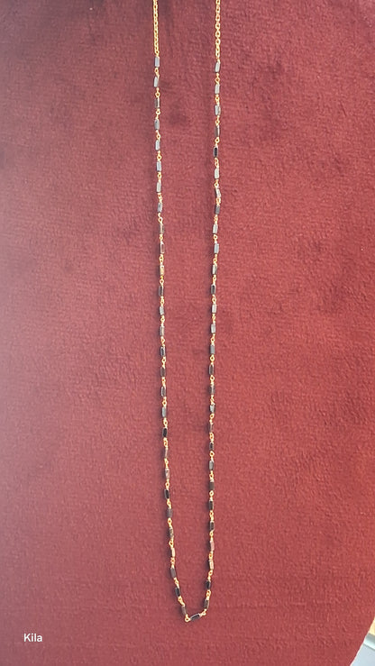92.5 Silver Gold Plated Black Beads Chain 19 Inches | Stylish Single Line Design | Jewellery