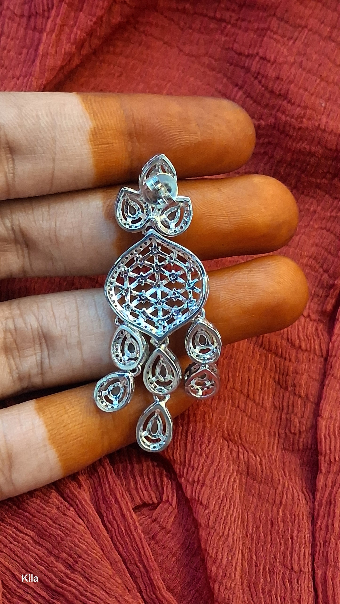 925 Silver White & Green Stone Earrings | Stylish Elegant Design | Premium Jewellery