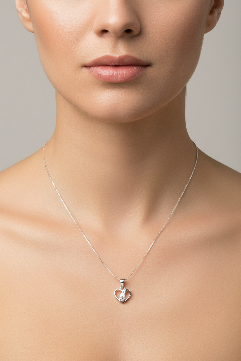 925 Silver Premium Heart Shape Chain 18 Inches | Stylish Romantic Design | Jewellery