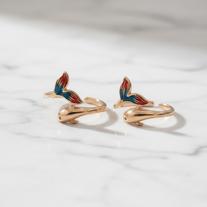 92.5 Silver Rose Gold Dolphin Toe Rings | Cute Ocean Inspired Design | Jewellery