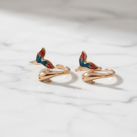 92.5 Silver Rose Gold Dolphin Toe Rings | Cute Ocean Inspired Design | Jewellery