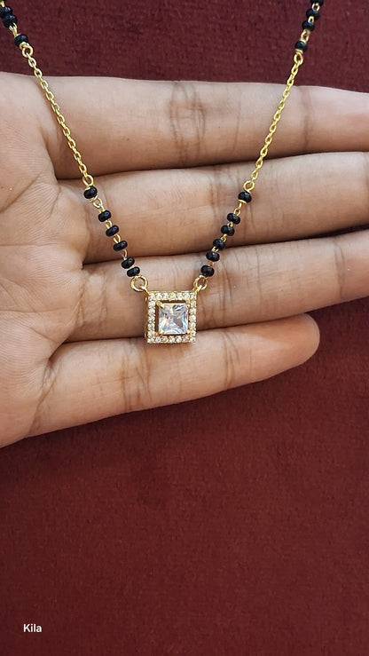 92.5 Silver Gold Plated Black Beads Chain 18 Inches | Premium Classic Design | Jewellery