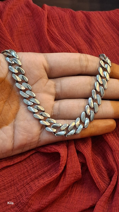 92.5 Silver Cuban Men’s Chain 19 Inches | Stylish Premium Finish | Elegant Jewellery