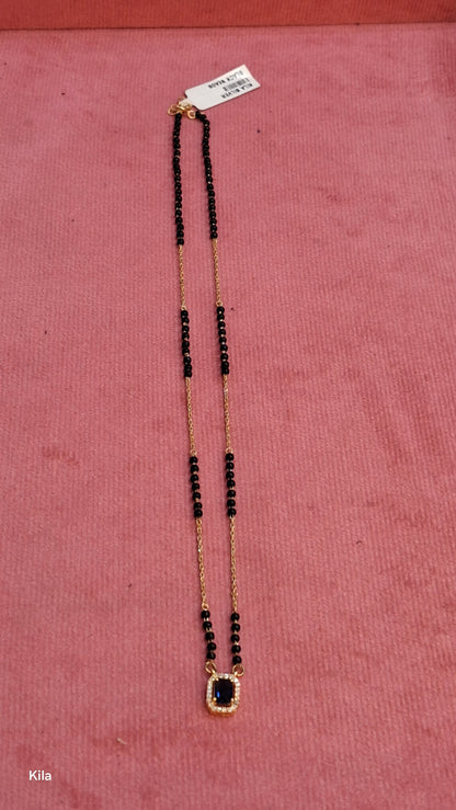 92.5 Silver Gold Plated Black Beads Chain 19.5 Inches | Stylish Extended Length Design | Jewellery