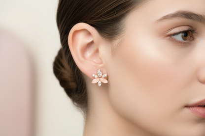 92.5 Silver Rose Gold Flower Studs | Premium Elegant Design | Stylish Jewellery