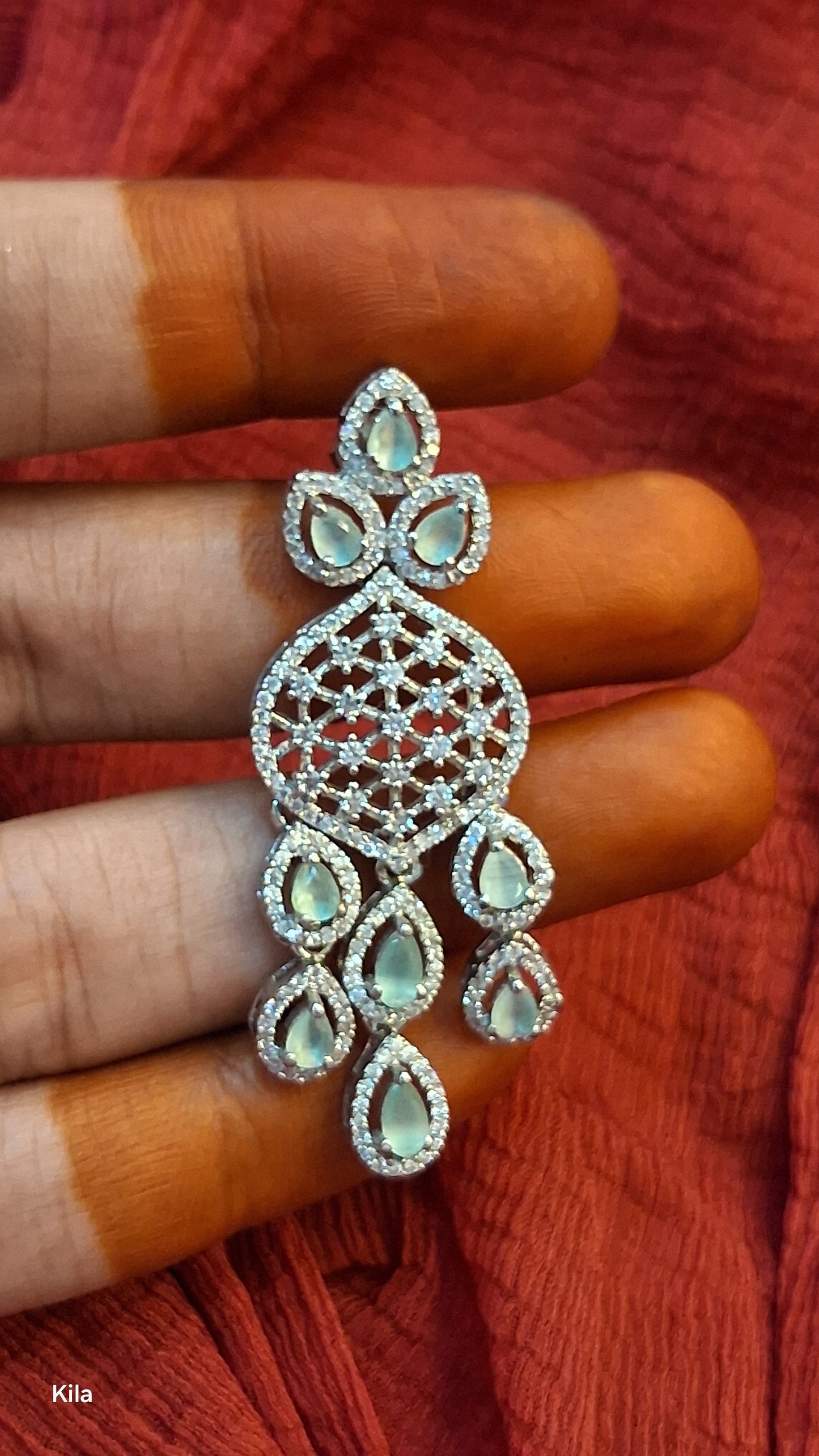 925 Silver White & Green Stone Earrings | Stylish Elegant Design | Premium Jewellery