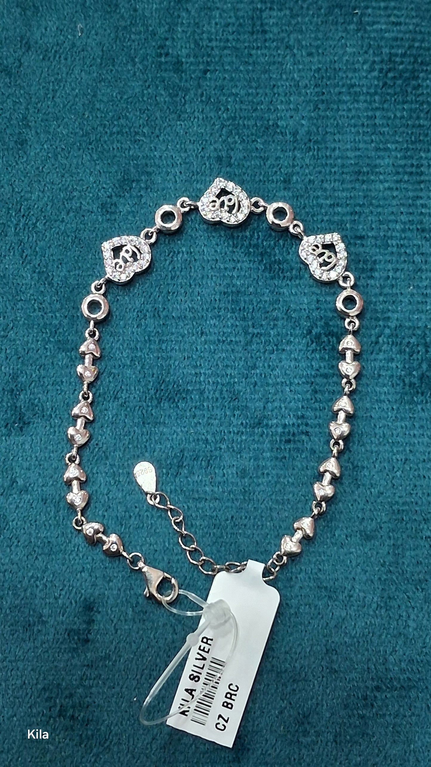 92.5 Silver Heart Bracelet | Stylish Romantic Design | Elegant Jewellery