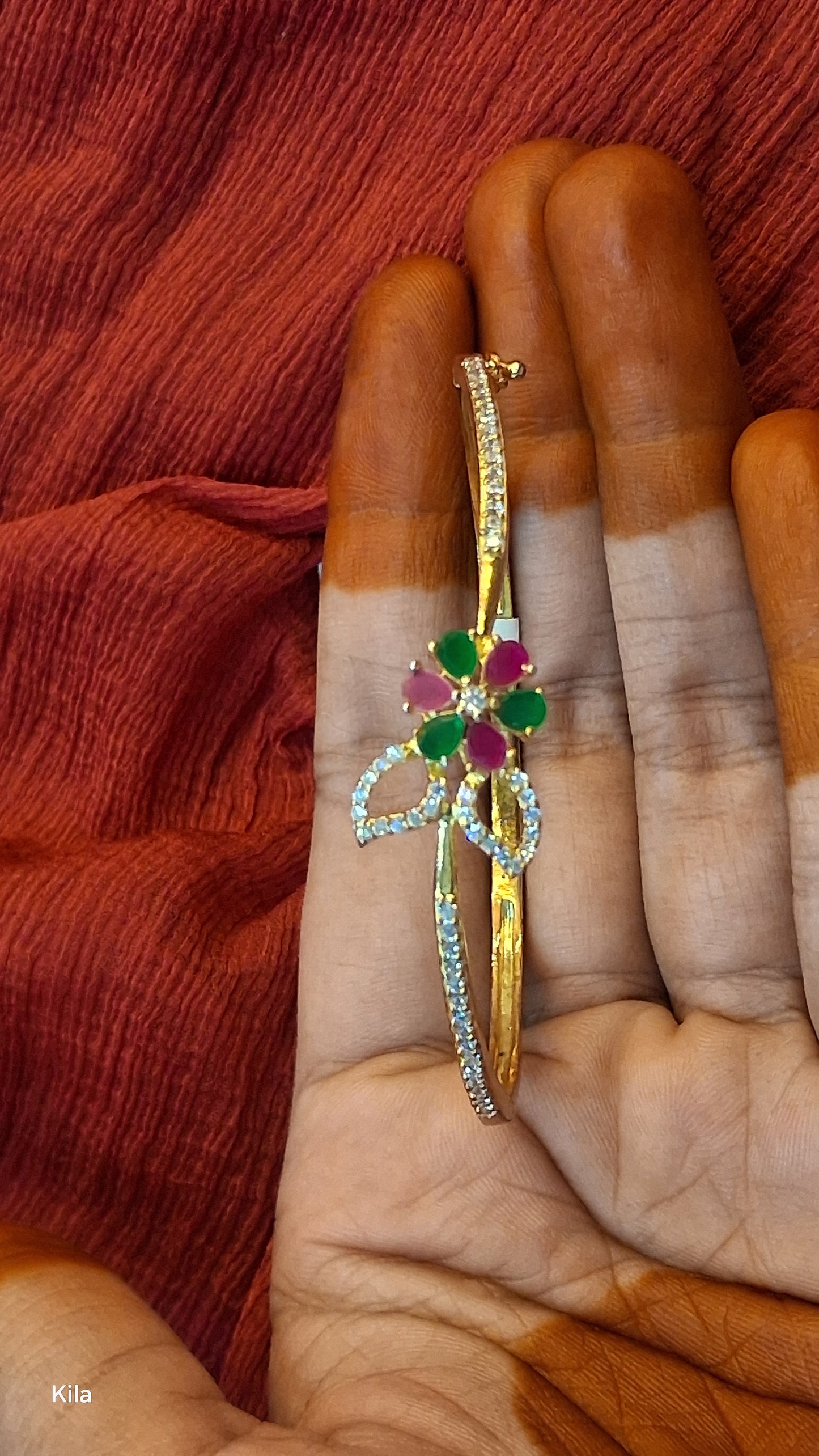 92.5 Silver Gold Plated Kada | Stylish Classic Design | Elegant Jewellery