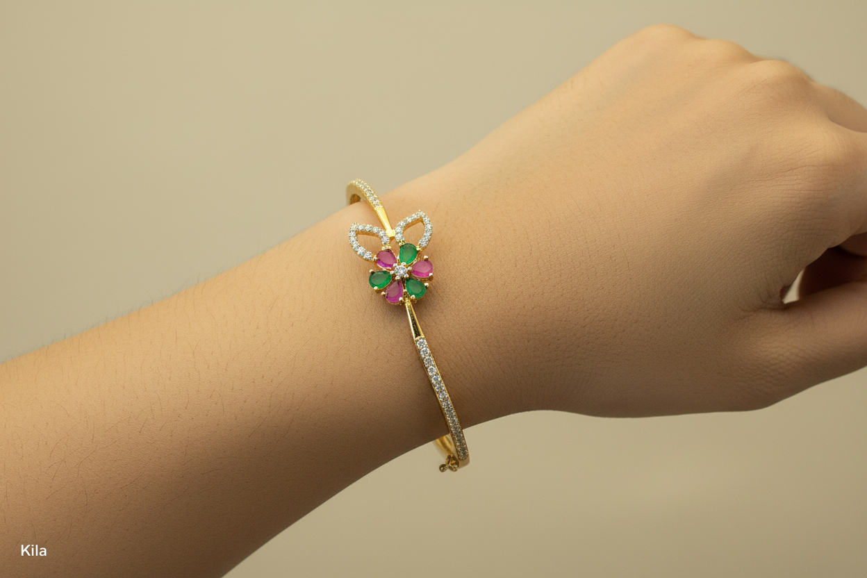 92.5 Silver Gold Plated Kada | Stylish Classic Design | Elegant Jewellery
