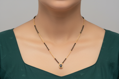 92.5 Silver Gold Plated Black Beads Chain 19.5 Inches | Stylish Extended Length Design | Jewellery