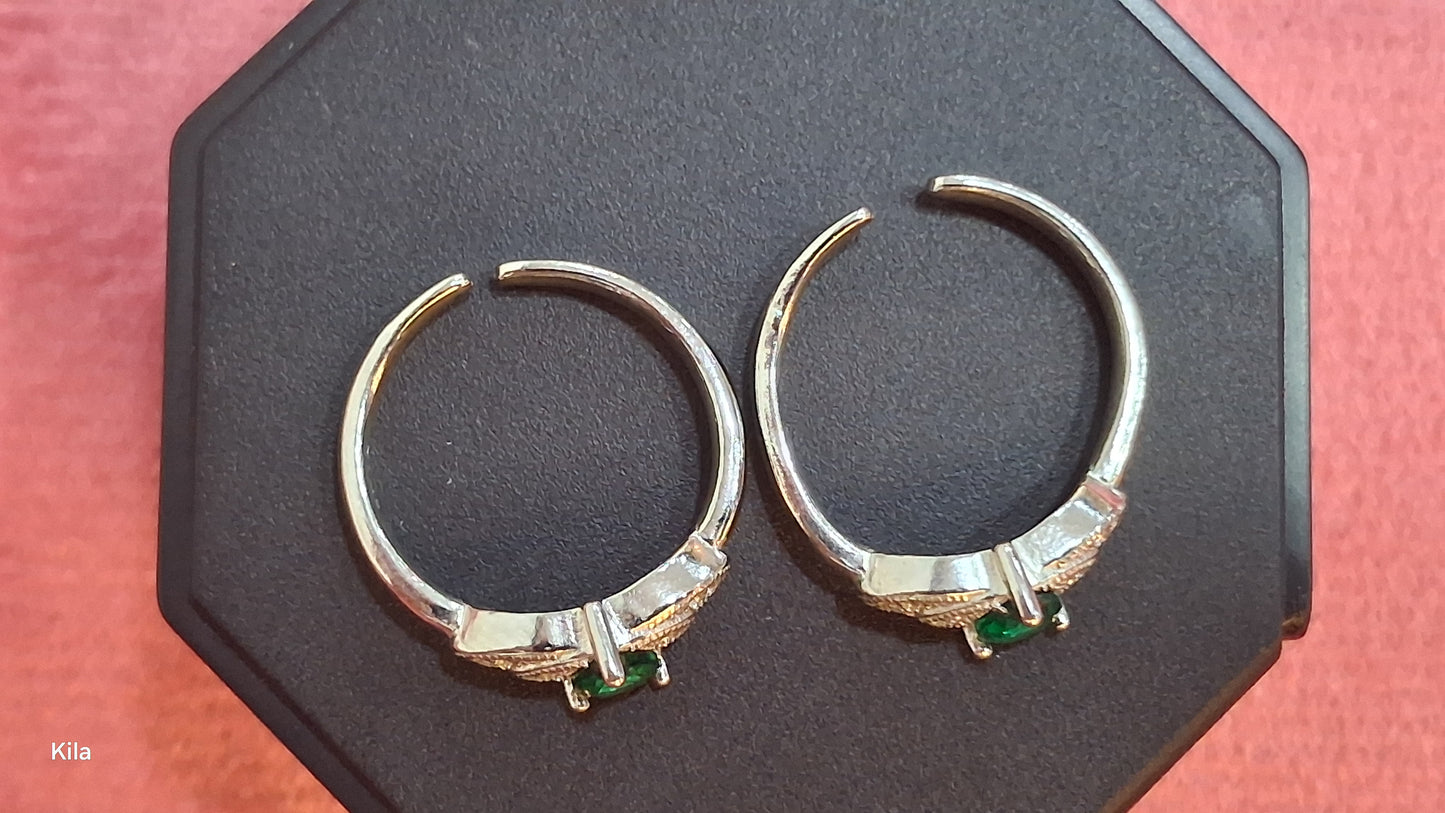 92.5 Silver Green Stone Toe Rings | Premium Stylish Design | Elegant Jewellery