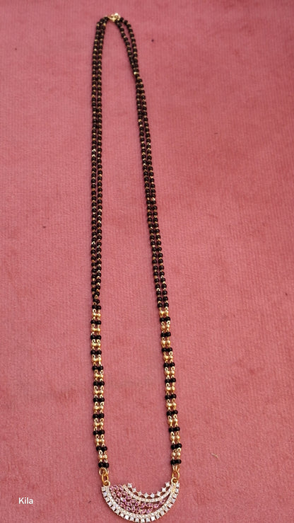 92.5 Silver Gold Plated Black Beads Chain 22 Inches | Classic Extended Design | Jewellery