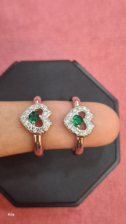 92.5 Silver Heart Green Stone Toe Rings | Premium Stylish Finish | Jewellery