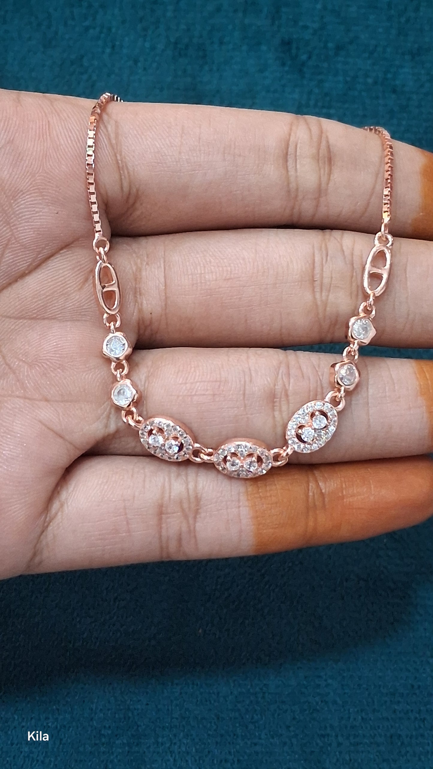 92.5 Silver Rose Gold Plated Bracelet | Stylish Dual Tone Design | Elegant Jewellery