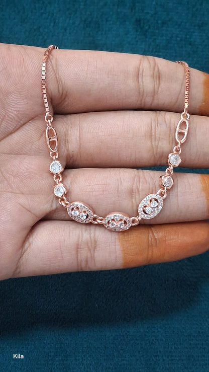 92.5 Silver Rose Gold Plated Bracelet | Stylish Dual Tone Design | Elegant Jewellery