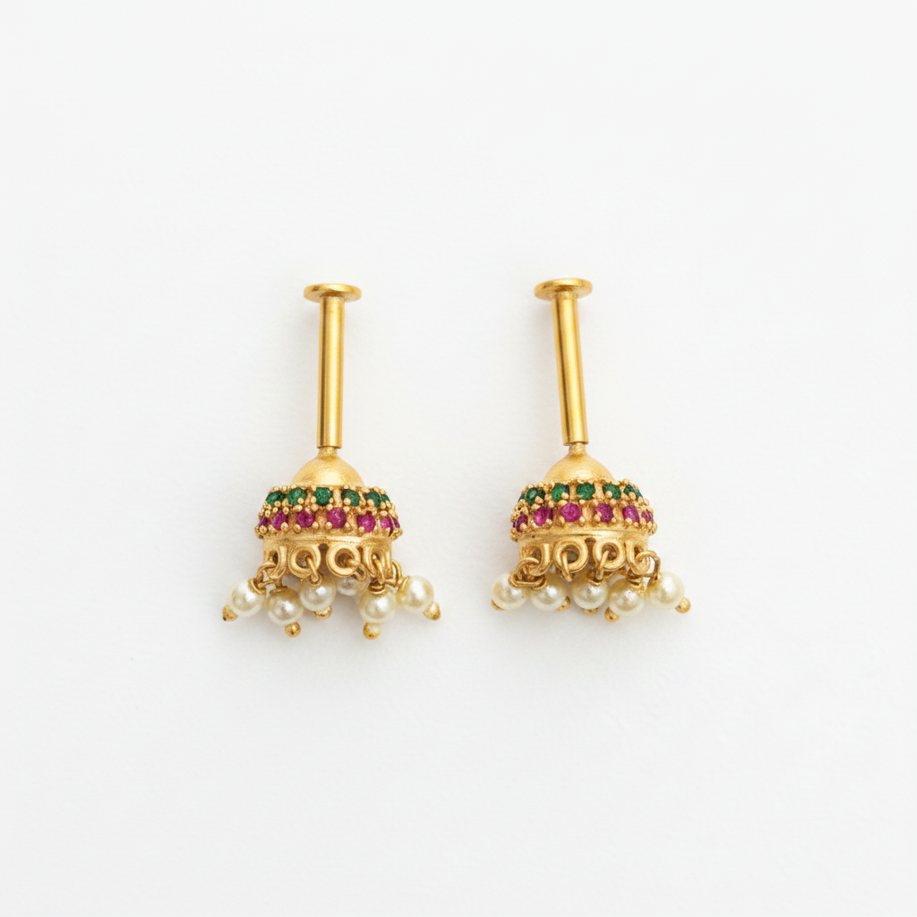92.5 Silver Multicolor Jhumki Bugadi for Women | Traditional Ear Cuff Design | Ethnic Jewellery (pair)