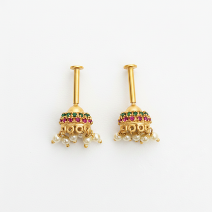 92.5 Silver Multicolor Jhumki Bugadi for Women | Traditional Ear Cuff Design | Ethnic Jewellery (pair)