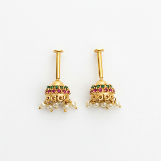 92.5 Silver Multicolor Jhumki Bugadi for Women | Traditional Ear Cuff Design | Ethnic Jewellery (pair)