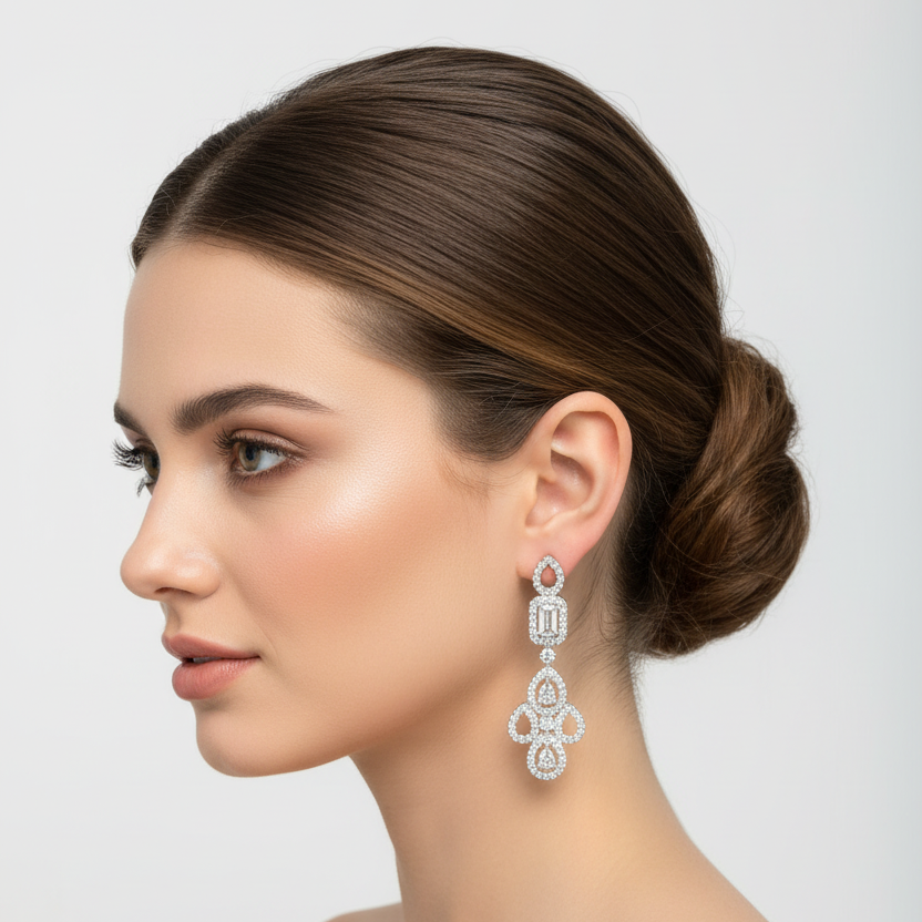 92.5 Silver White Stone Earrings | Stylish Elegant Design | Sparkling Jewellery
