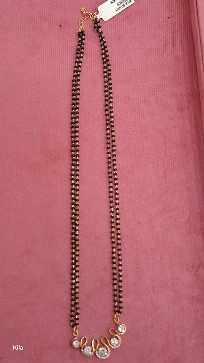 92.5 Silver Gold Plated Black Beads Chain 20 Inches | Smooth Finish Stylish Design | Jewellery
