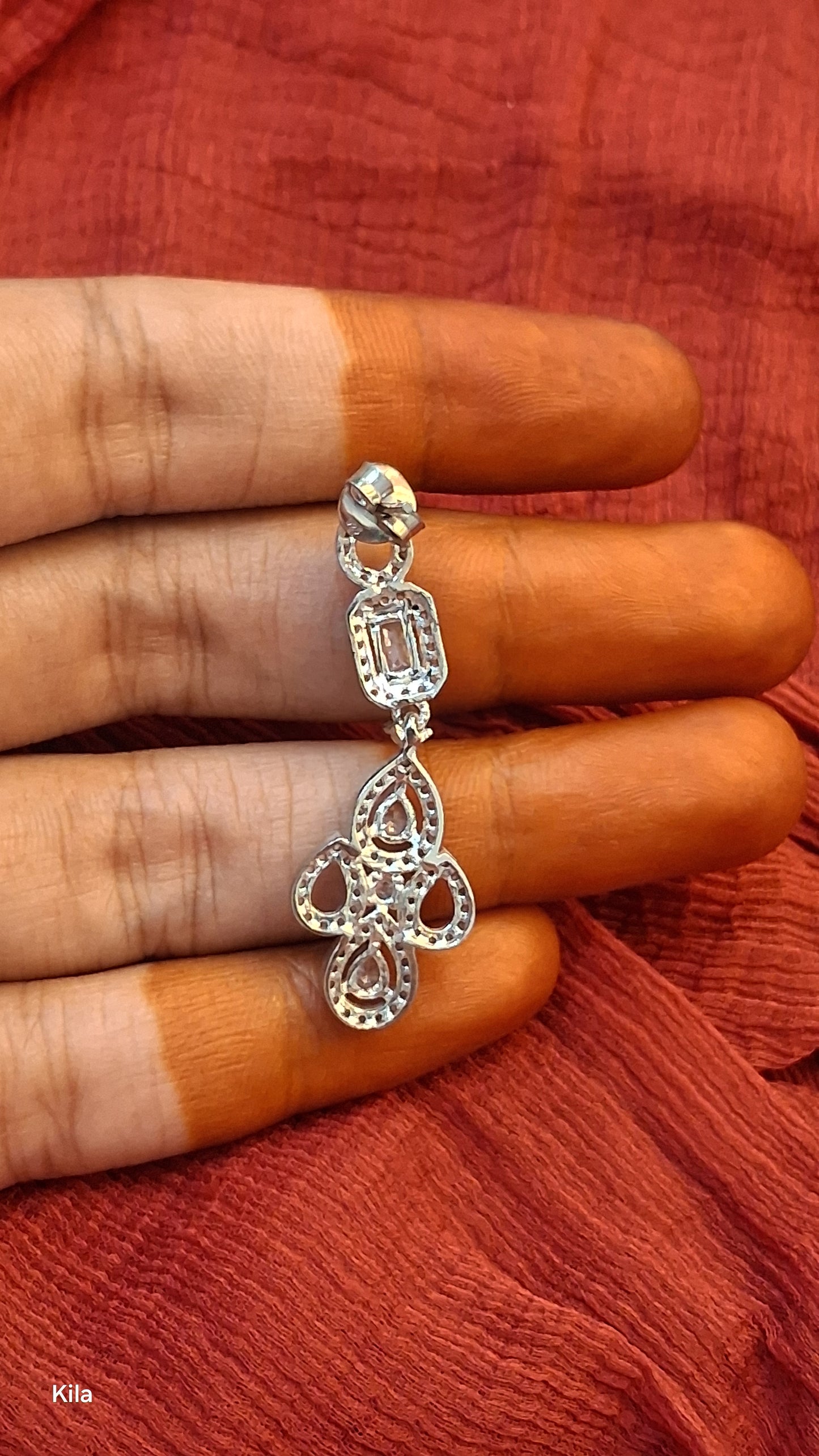 92.5 Silver White Stone Earrings | Stylish Elegant Design | Sparkling Jewellery