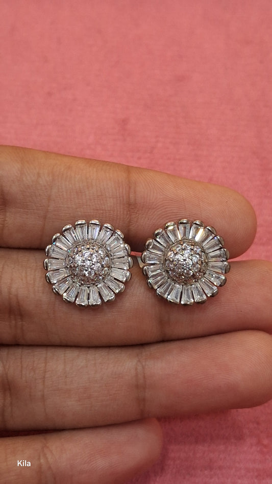 92.5 Silver White Stone Earrings | Elegant Minimal Sparkle Design | Jewellery