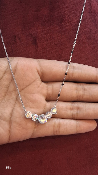 92.5 Silver Black Beads Neck Chain 18 Inches | Premium Elegant Design | Jewellery