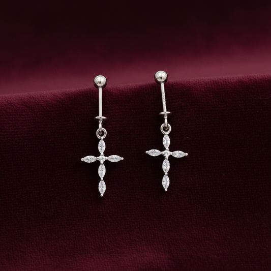 92.5 Silver Cross Design Bugadi – Elegant Minimal Style Jewellery pair