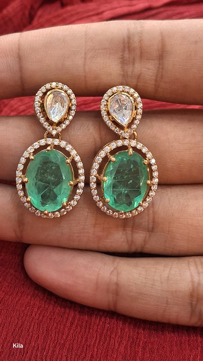 925 Silver Gold Plated Green Stone Pendant Set | Stylish Elegant Design | Jewellery Set