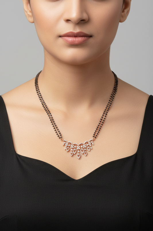 92.5 Silver Gold Plated Black Beads Chain 21 Inches | Premium Refined Design | Jewellery