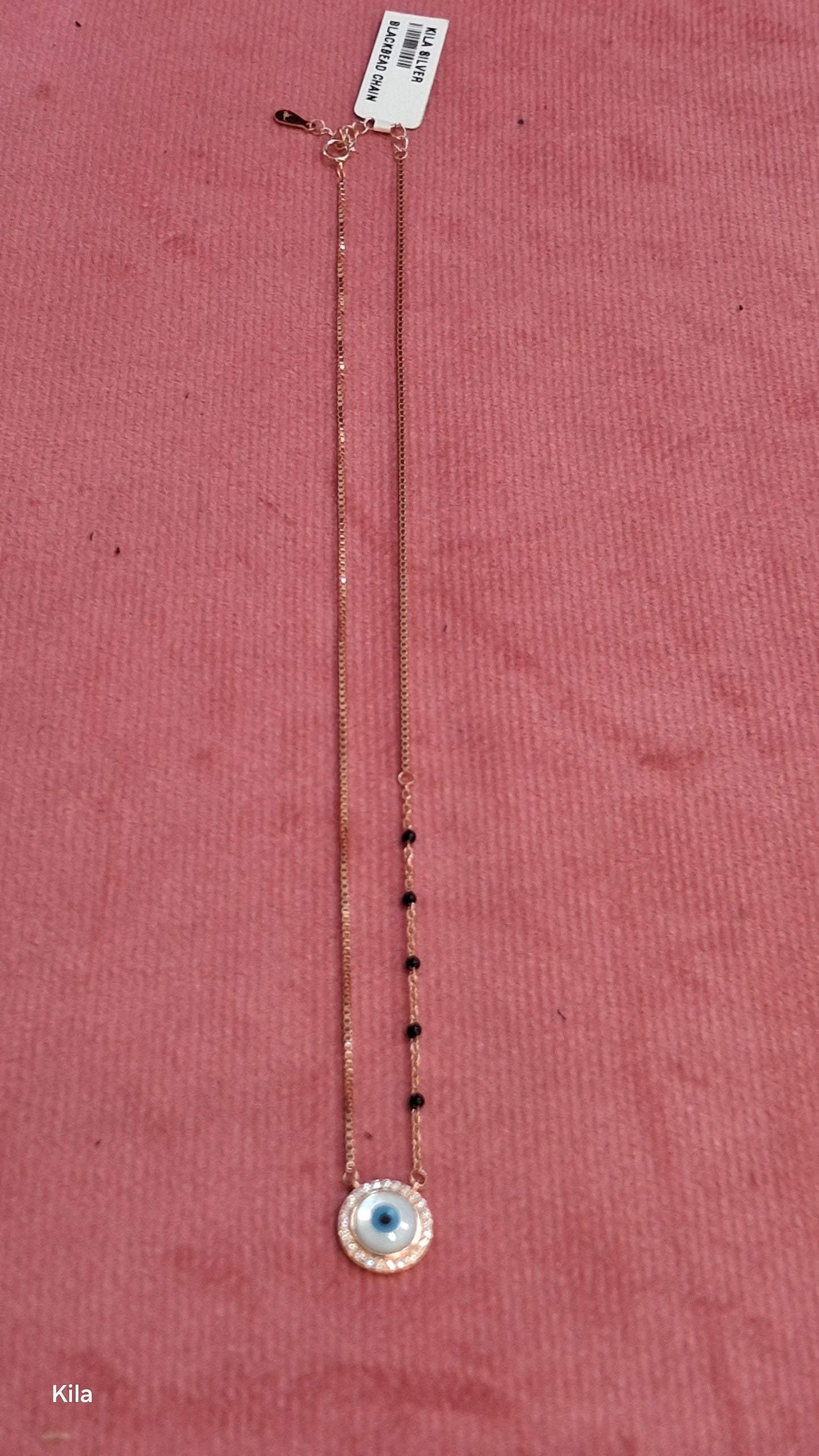 92.5 Silver Rose Gold Black Beads Chain 18 Inches | Premium Smooth Finish | Jewellery