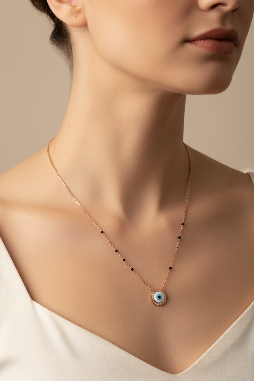 92.5 Silver Rose Gold Black Beads Chain 18 Inches | Premium Smooth Finish | Jewellery