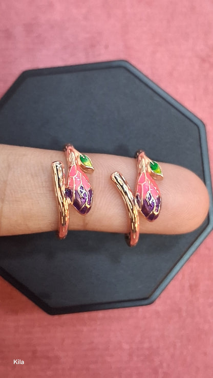 92.5 Silver Rose Gold Multicolor Leaf Toe Rings | Premium Vibrant Design | Jewellery