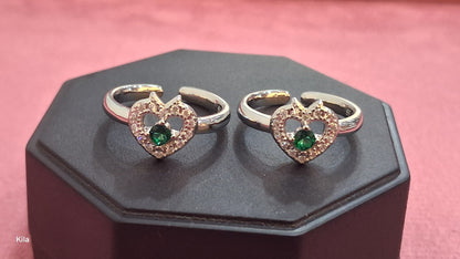 92.5 Silver Heart Green Stone Toe Rings | Premium Stylish Finish | Jewellery
