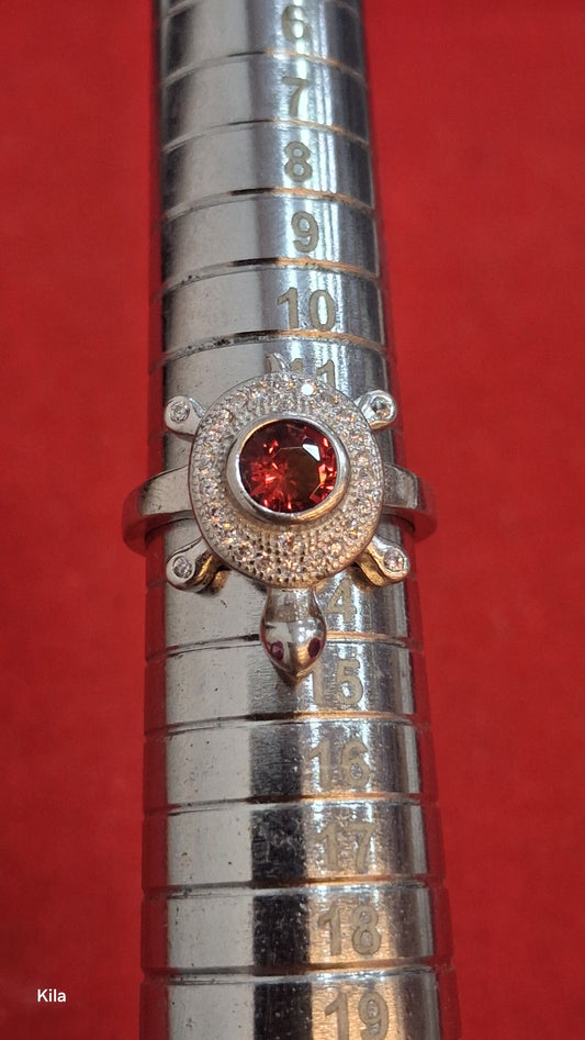 92.5 Silver Red Stone Tortoise Ring | Stylish Vibrant Design | Elegant Jewellery