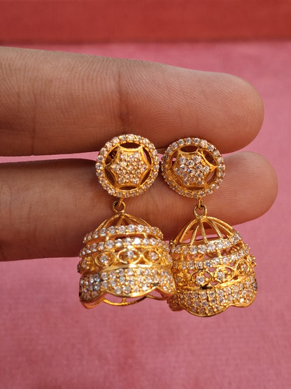 92.5 Silver Gold Plated White Stone Jhumki | Traditional Elegant Design | Jewellery