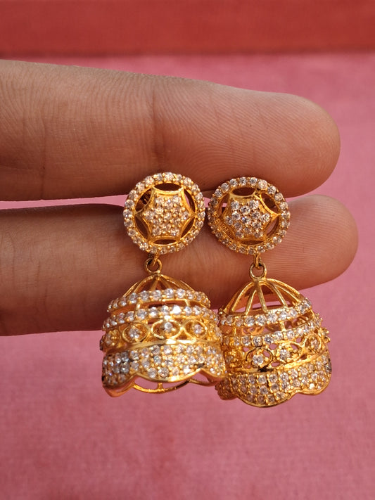 92.5 Silver Gold Plated White Stone Jhumki | Traditional Elegant Design | Jewellery