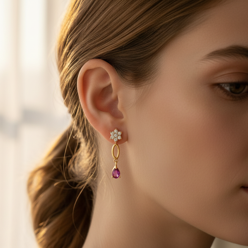 92.5 Silver Purple Star Earrings | Stylish Trendy Design | Jewellery