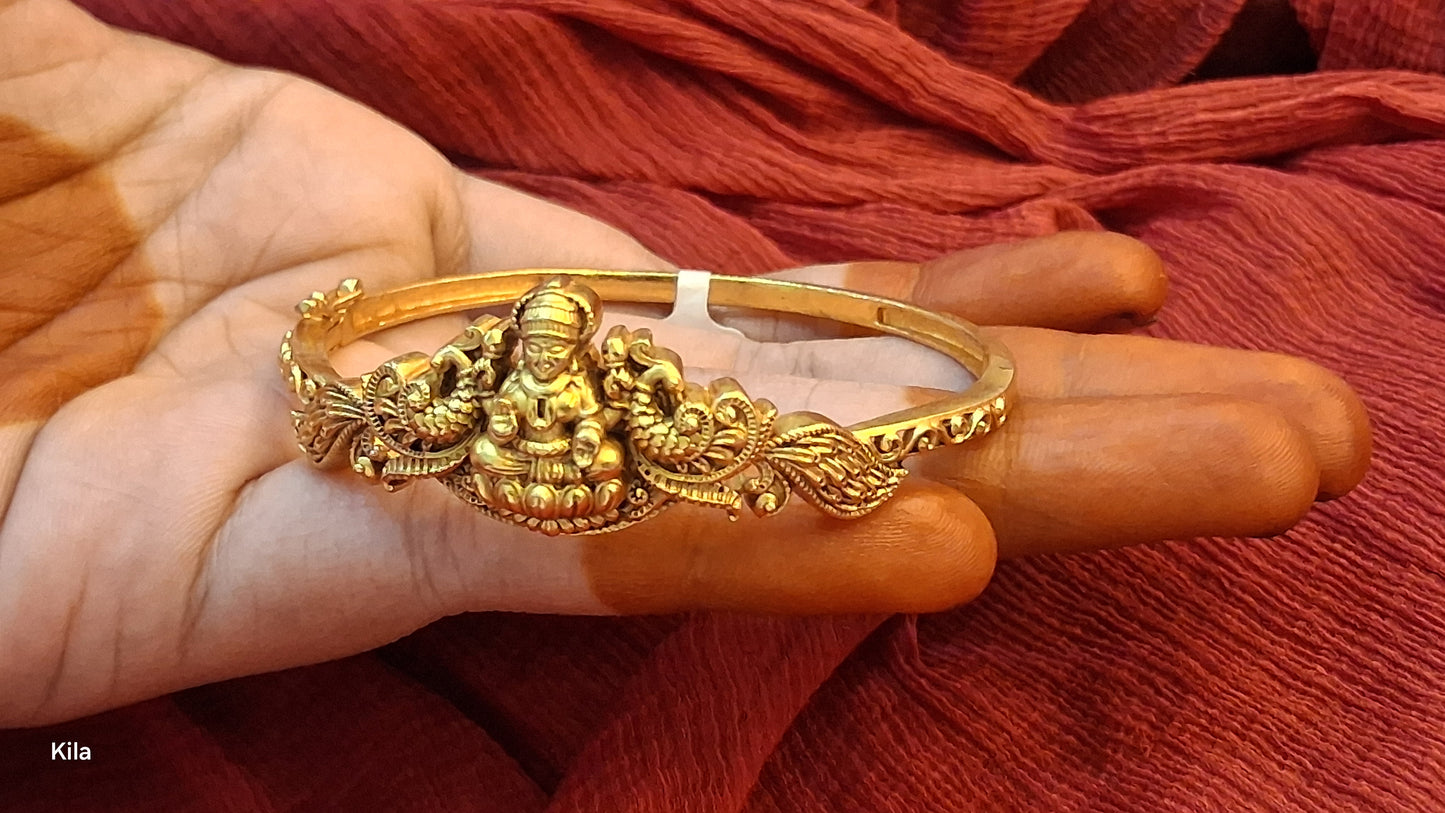92.5 Silver Gold Plated Lakshmi Devi Kada | Stylish Traditional Design | Elegant Jewellery