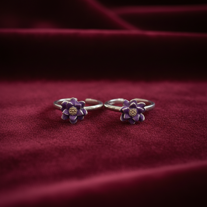 92.5 Silver Purple Flower Toe Rings | Elegant Floral Design | Jewellery
