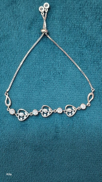 92.5 Silver Heart Bracelet | Stylish Premium Romantic Design | Elegant Jewellery