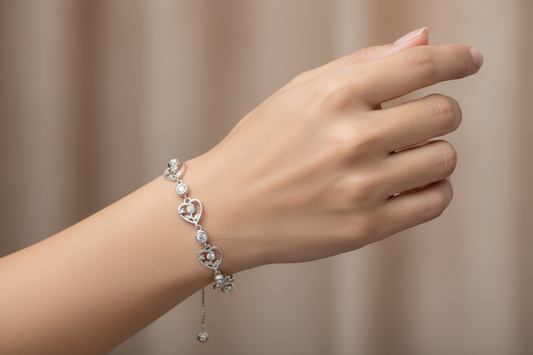 92.5 Silver Heart Bracelet | Stylish Premium Romantic Design | Elegant Jewellery
