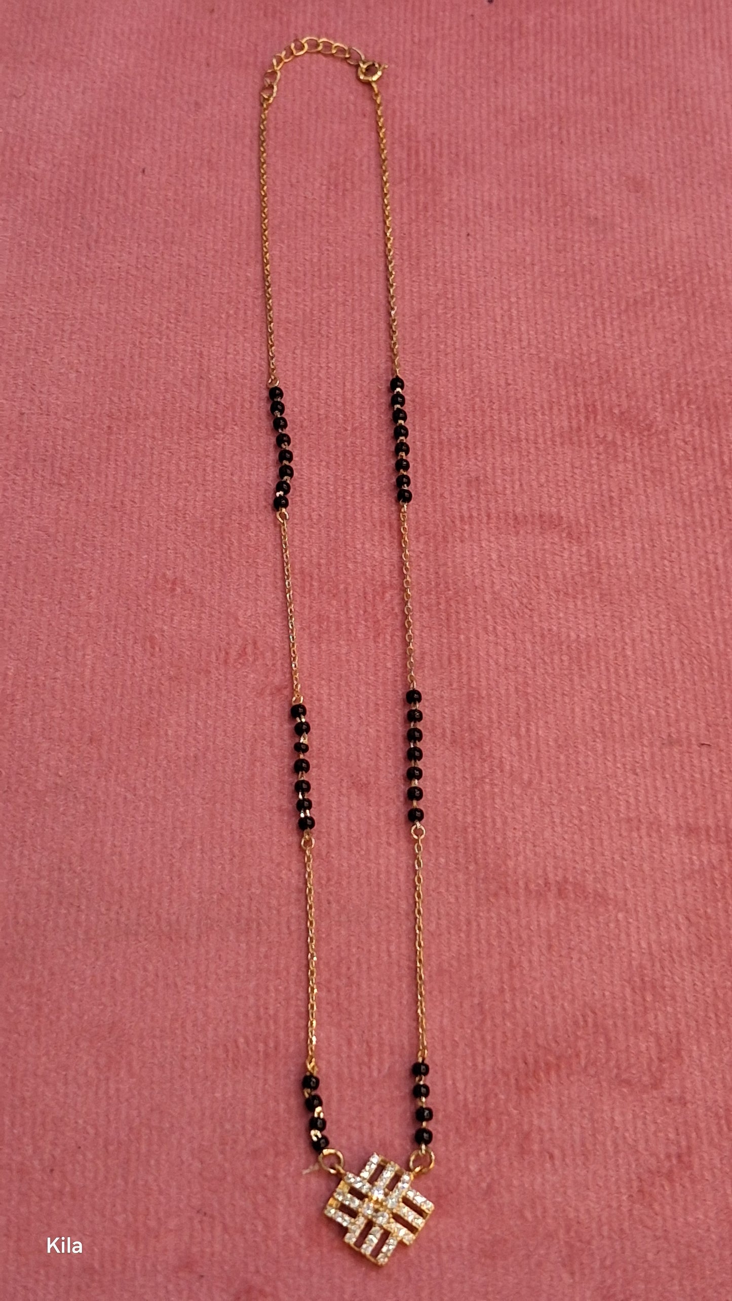92.5 Silver Gold Plated Black Beads Chain 19 Inches | Elegant Daily Wear Design | Jewellery