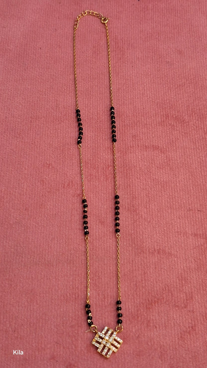 92.5 Silver Gold Plated Black Beads Chain 19 Inches | Elegant Daily Wear Design | Jewellery