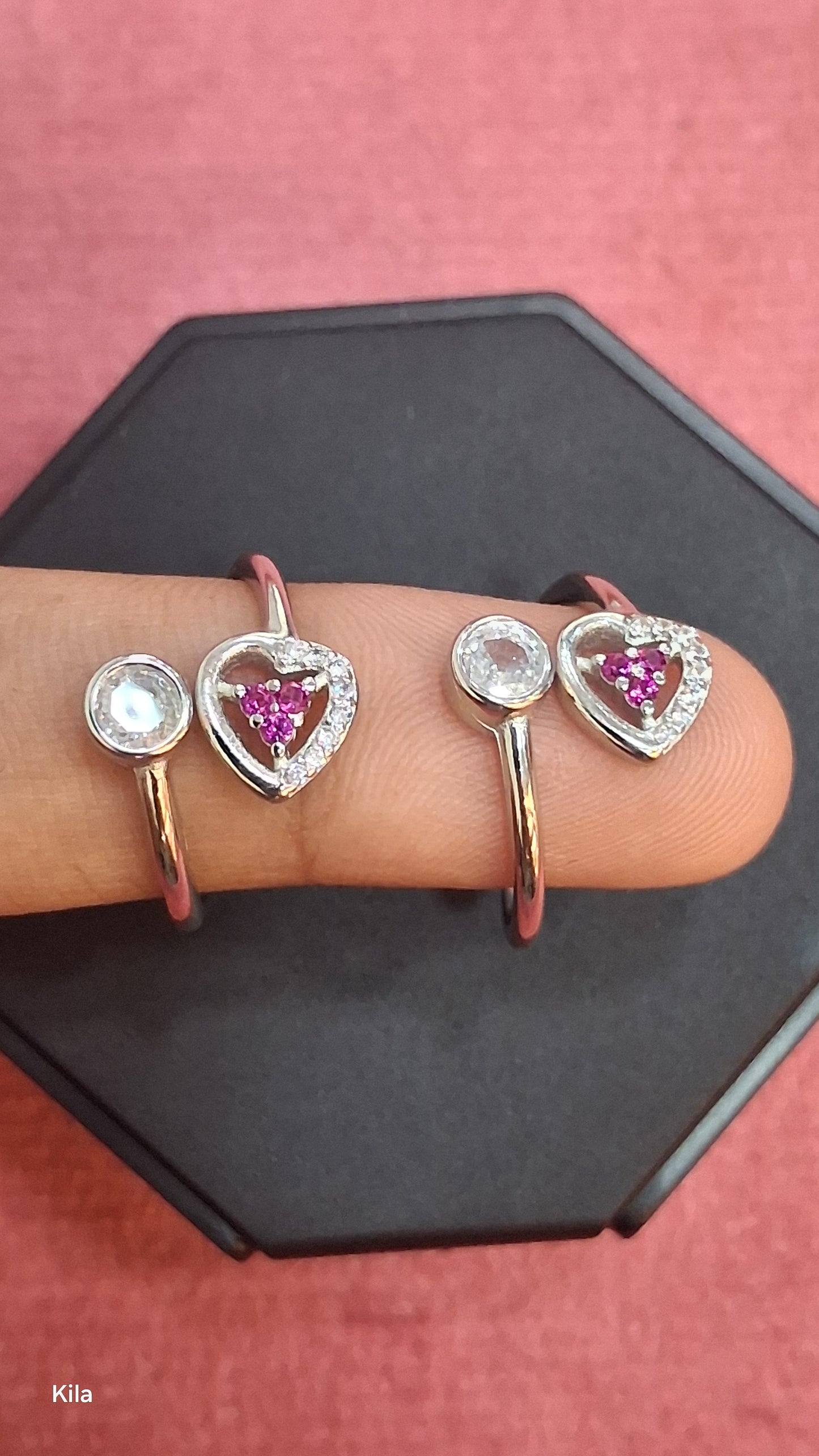 92.5 Silver Pink Stone Toe Rings | Premium Elegant Design | Jewellery