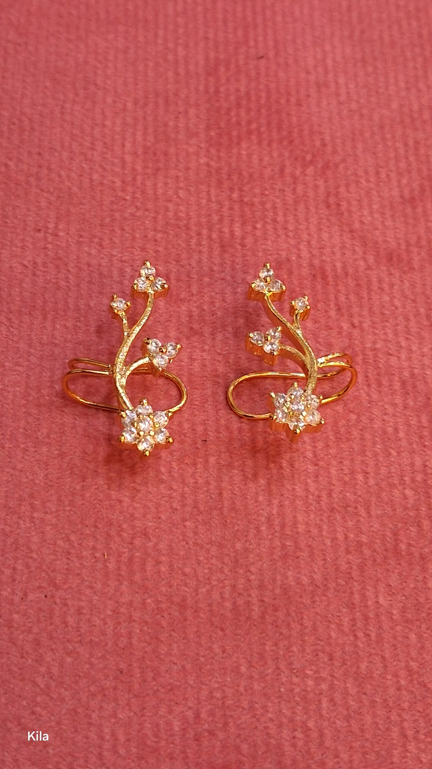 92.5 Silver Gold Plated White Stone Earcuffs | Premium Sparkle Design | Jewellery