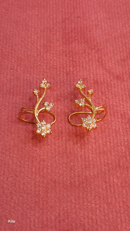 92.5 Silver Gold Plated White Stone Earcuffs | Premium Sparkle Design | Jewellery