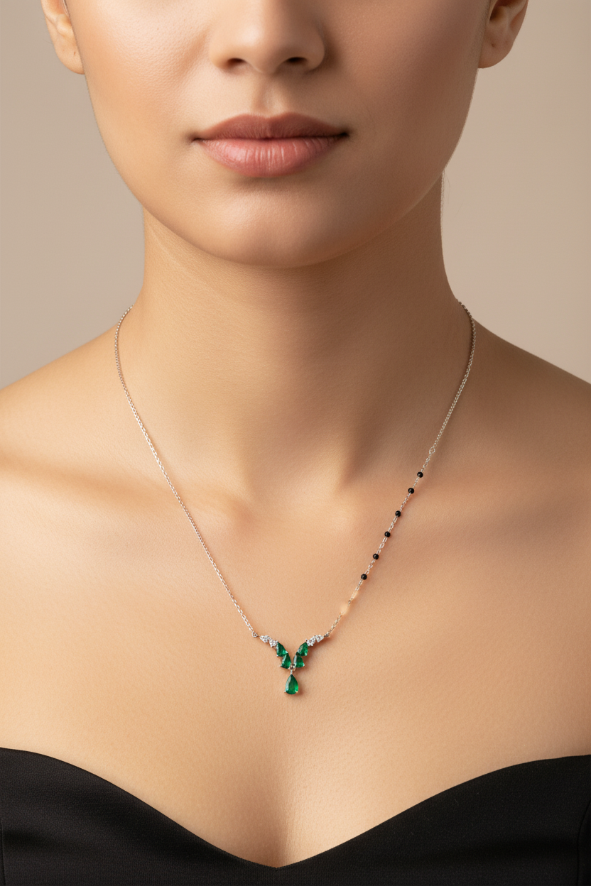92.5 Silver Rose Gold Black Beads Chain 18 Inches | Stylish Elegant Design | Jewellery
