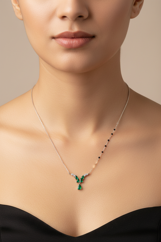 92.5 Silver Rose Gold Black Beads Chain 18 Inches | Stylish Elegant Design | Jewellery